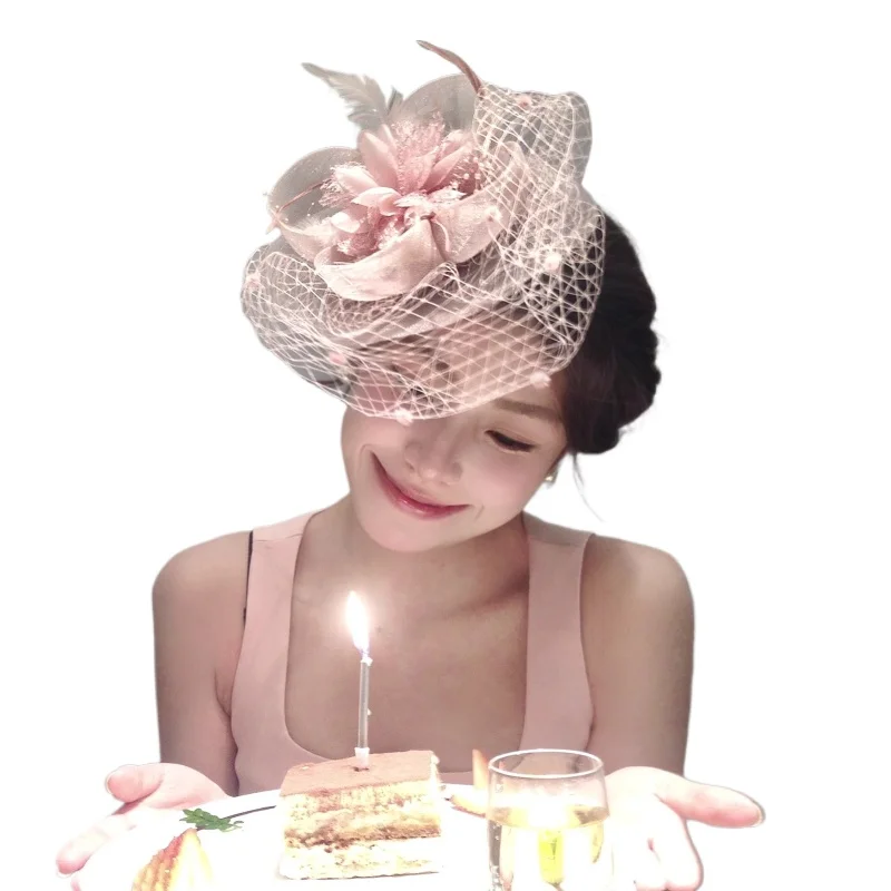 

Vintage white mesh top hat bridal temperament veil headgear banquet dress hair accessories