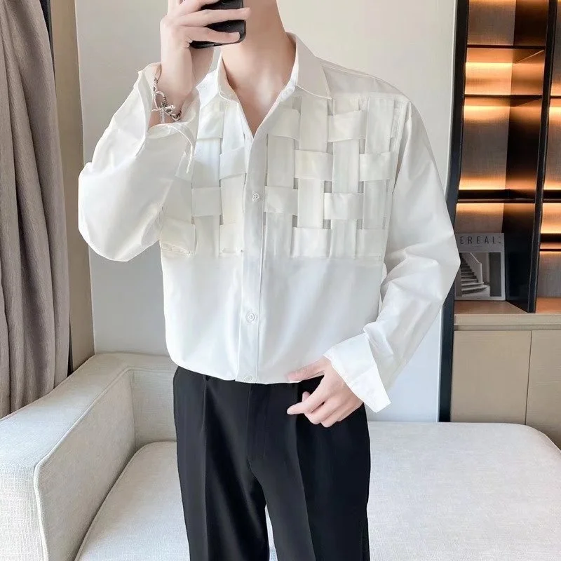 

Advanced Mens Long Sleeve Shirt Unique Stylish Street Korean Version Hair Stylist Trendy White Shirt Loose Fit Color...