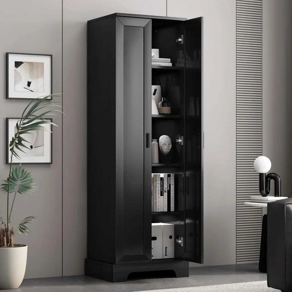 خزانة تخزين طويلة مع بابين، منظم مساحة واسعة لمخزن المطبخ، خزانة كتب، مثالية للاستخدام في الحمام أو المكتب، أسود #3