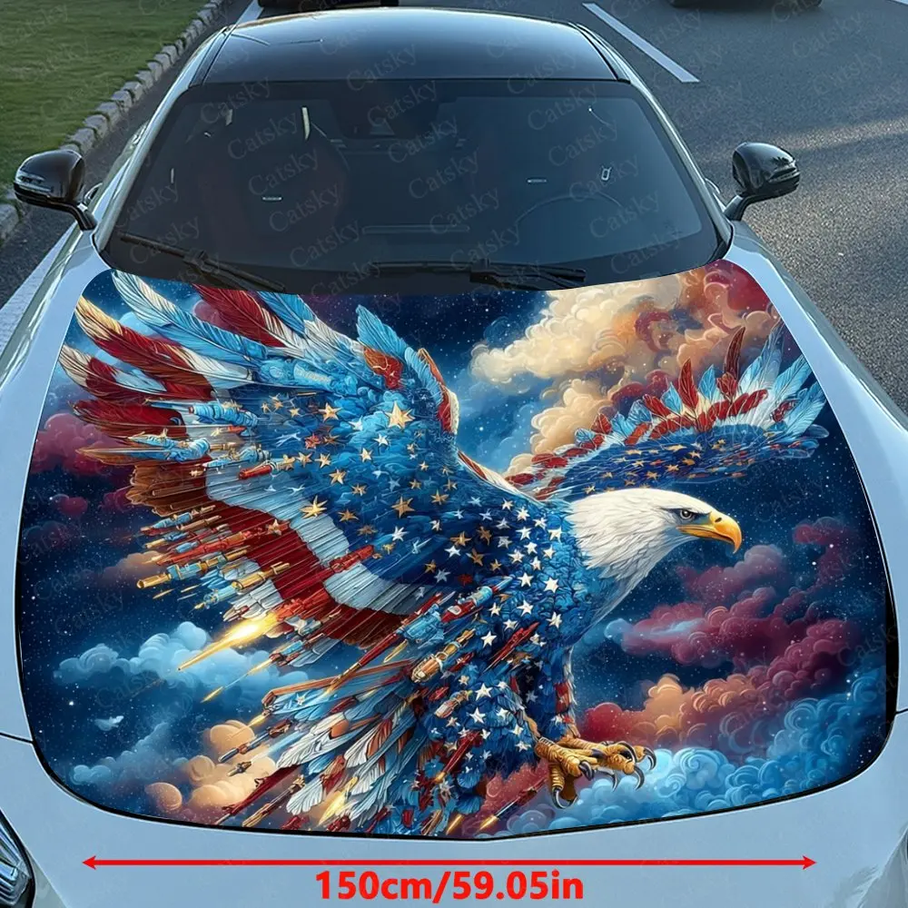 Star Spangled Banner Element Eagle Car Hood Wrap Colorful Vinyl Waterproof Sticker For Trucks, Decorative Bonnet Graphics High Q