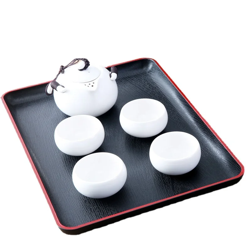 1pc Plastic Rectangular Tray Creative Black Storage Tray Tableware Cup Storage Breakfast Bread Plate Kitchen Supplies 2 Size