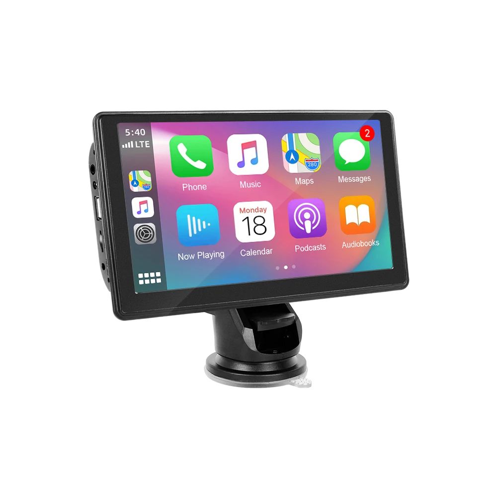 Podofo Uniwersalny 7-calowy Odtwarzacz Multimedialny MP5 do Samochodu z Przenośnym Ekranem Dotykowym, Obsługujący Airplay, Bezprzewodowy Carplay, Android Auto, Odtwarzanie Muzyki przez Bluetooth — 2