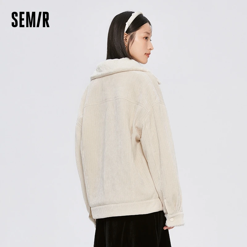 Semir Jacket Women Chenille Stitching Fur Collar 2023 Winter New Temperament Contrasted Color Cotton Jacket