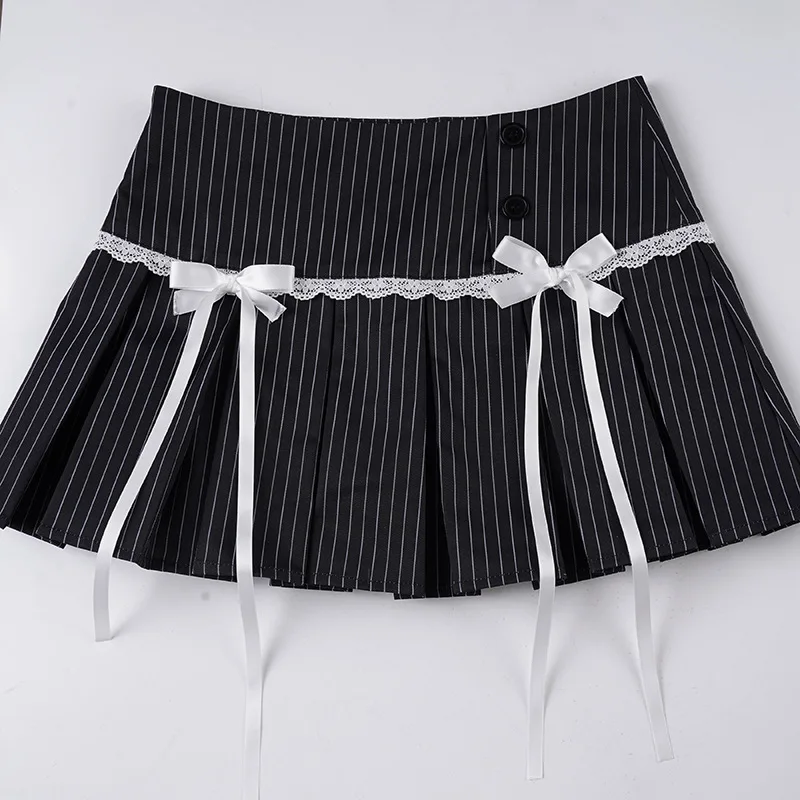

Плиссированная юбка в полоску с бантом, женская новая короткая юбка-миди с низкой посадкой Y2k