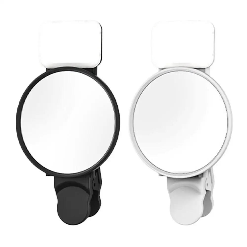 2 In 1 Phone Selfie Mirror Reflection Lamp Clip Kit Universal For iPhone 15 Portable Rear View Fill Lights