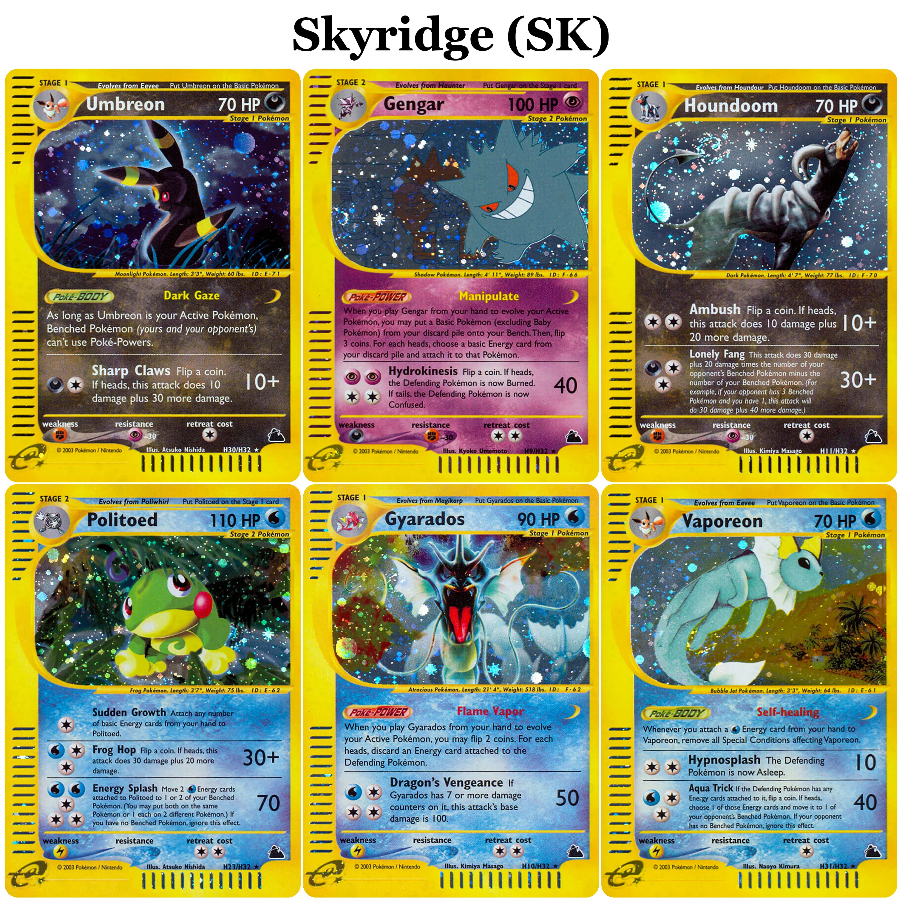 PKM SKYRIDGE-Holo Set Proxy Card Dewgong Gyarados Politoed Vaporeon PTCG Jogo de negociação básico Cartões Proxy