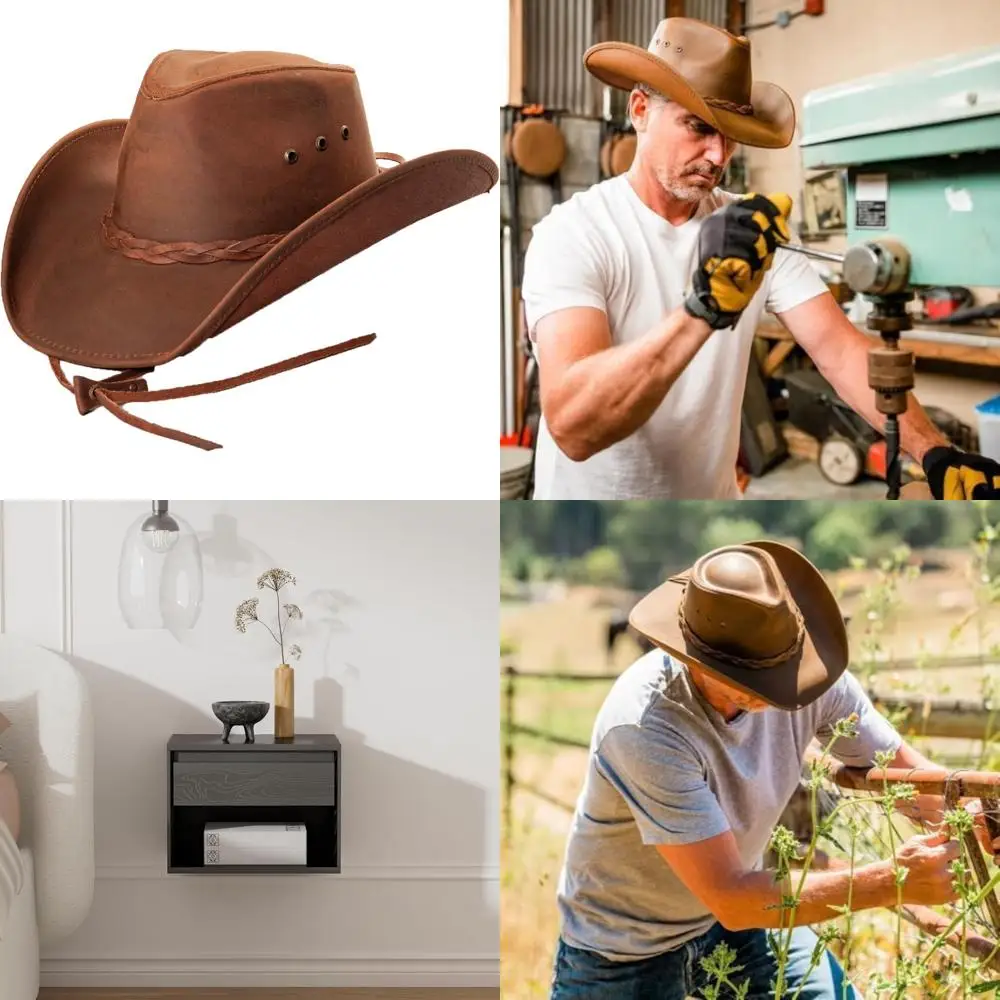 Sombrero de vaquero Cuero aceitado Durable Transpirable Elegante Protección solar Sombrero de cuero de larga duración inspirado en Hollywood Outback