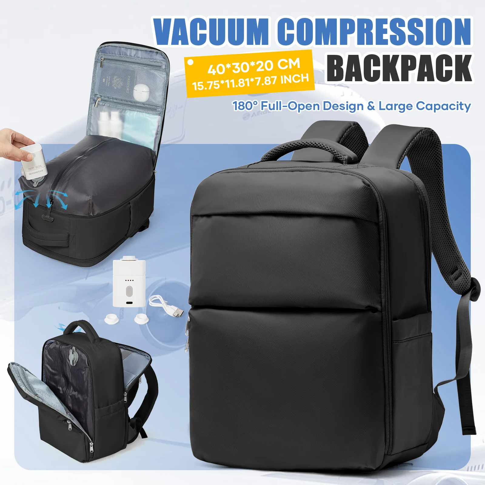 Vacuum Backpack Ryanair 40x30x20, Hand Luggage Travel Backpack Carry-Ons Cabin Bag, Men Women Laptop Backpack, 50x35x21 Backpack