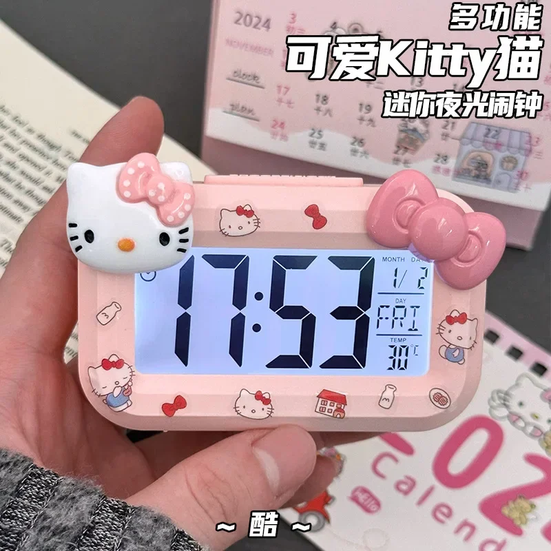 Hello Kitty Alarm Sanrio Kitty Cat Noctilucent Alarms Cute Clocks Cartoon Mini Alarm Clocks Dormitory Desktop Ornament Gifts