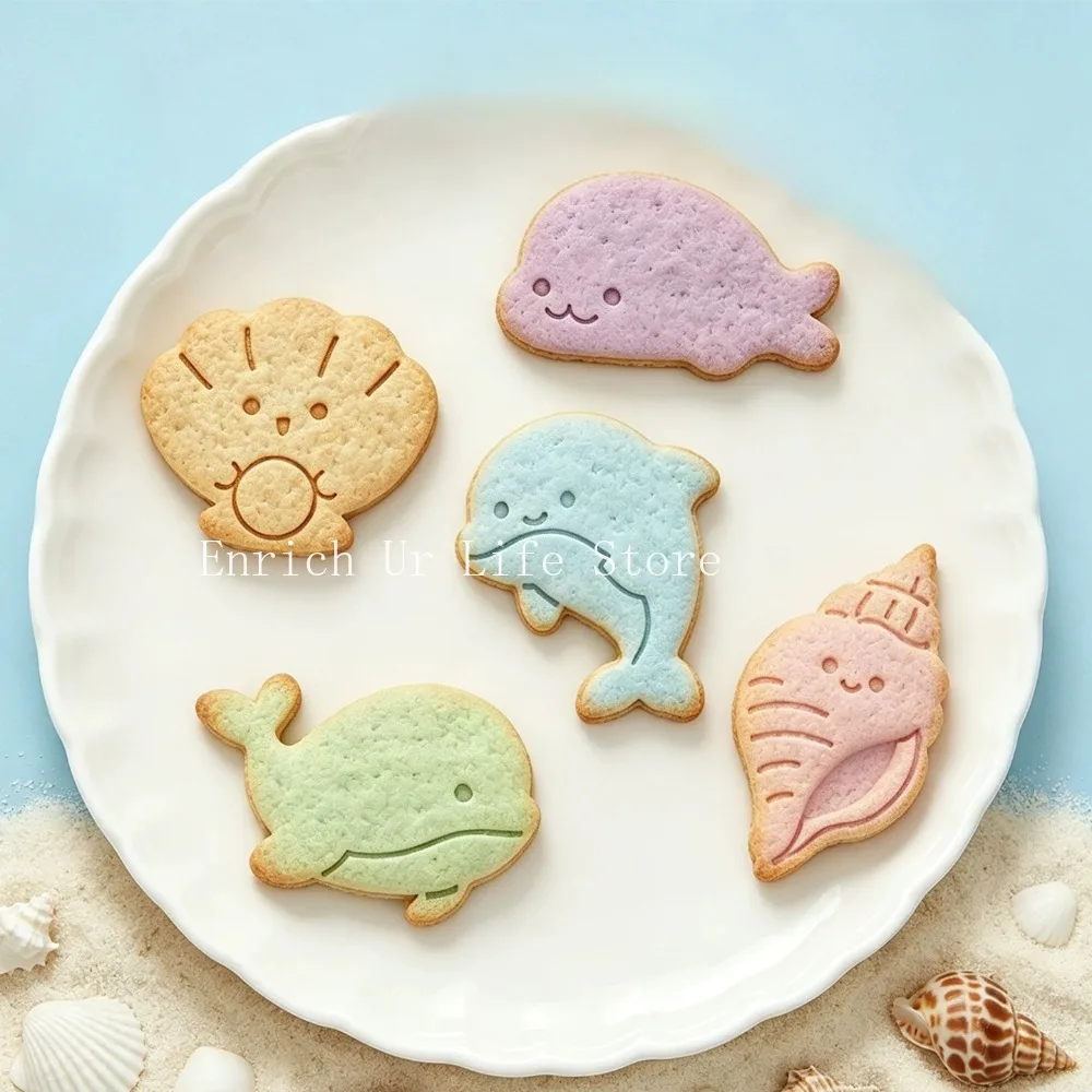Whale Dolphin Shell Conch Seal Biscuit Moulds Ocean Animals Cookie Cutter Sugar Craft Fondant Tools Baking Pastry Stamp Mold