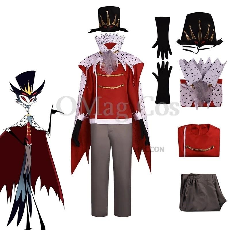 

Helluva Stolas Goetia Cosplay Boss Costume Anime Hazbin Cosplay Hat Cloak Prince Suit Uniform Halloween Party Men's Clothes Set