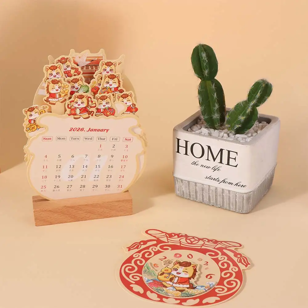 

Wooden Stand Flowers Desk Calendar Paper Craft Traditional Vase-Like Calendar Card Insert Standing Desk Calendar Office
