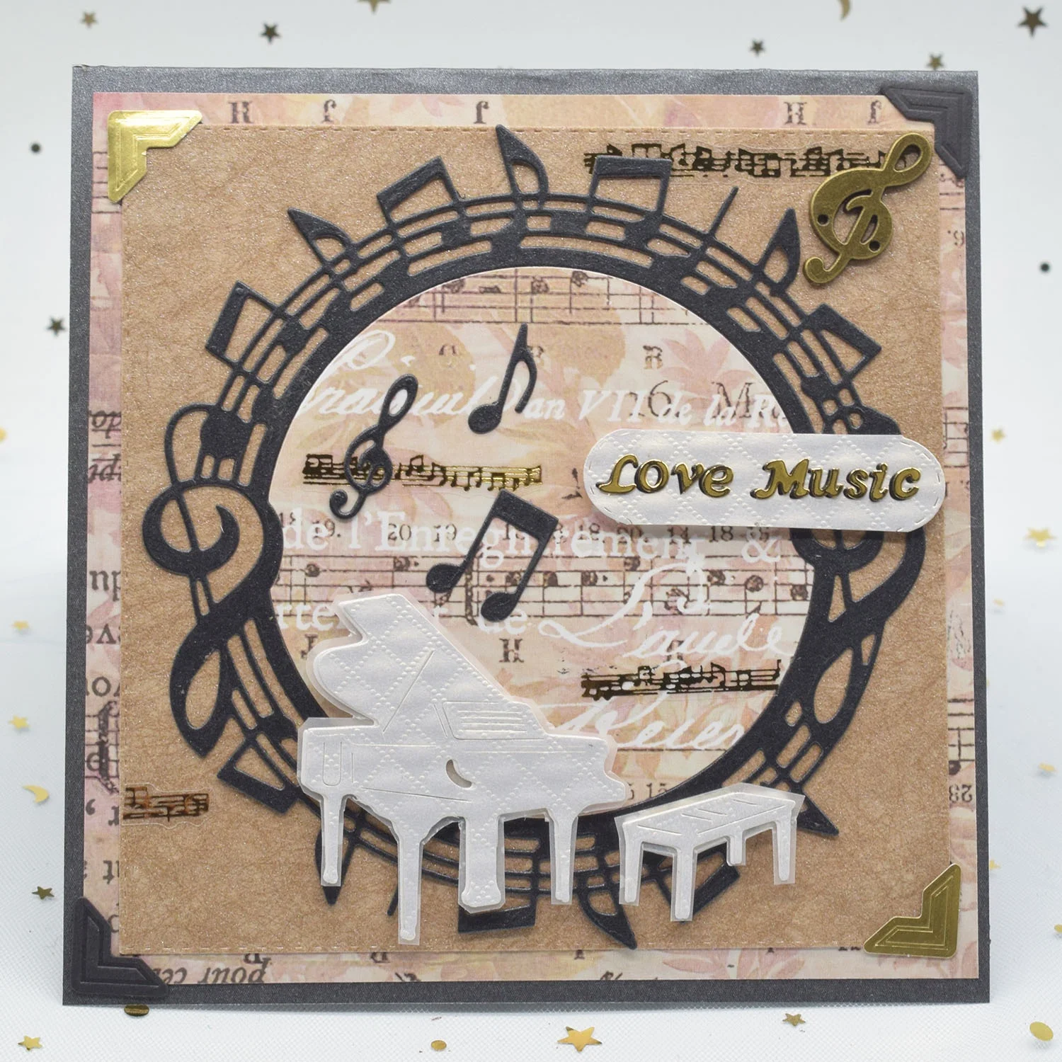 Music Note Piano Cutting Dies Circle Frame  for DIY Scrapbooking Greeting Card Making Paper Crafts