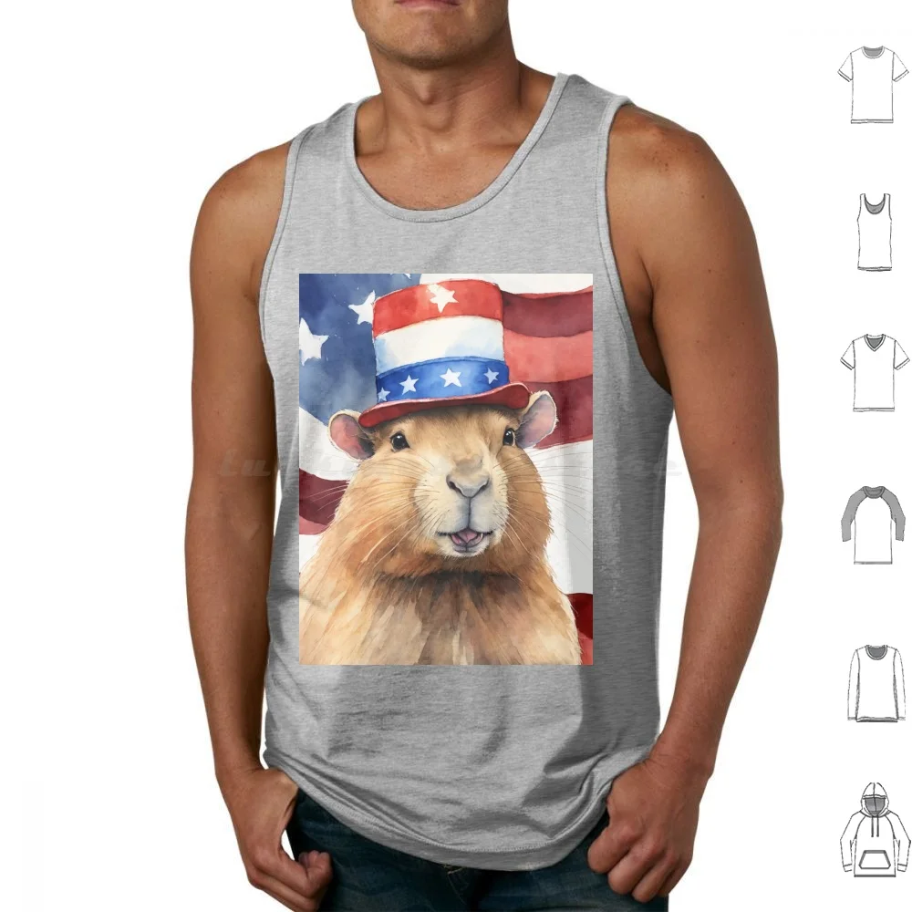 Patriotic Guinea Pig Celebration Tank Tops Vest Sleeveless Guinea Pig Patriotic Usa American Flag Watercolor Art Cute