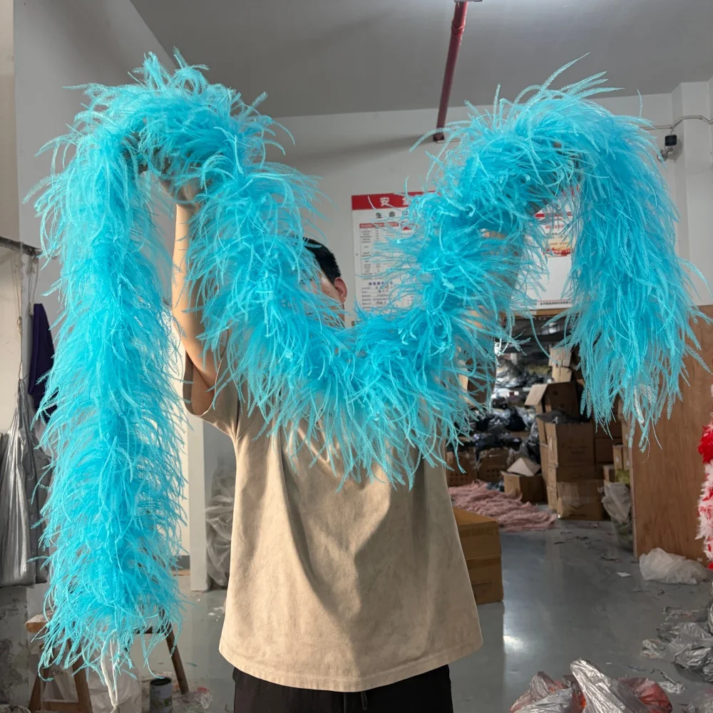 Sky Blue 3 4 6 8 10PLY Ostrich Feather Boa Scarf 200CM Boas Shawl for Wedding Party Carnival Costume Scarf Dress Sewing Decor