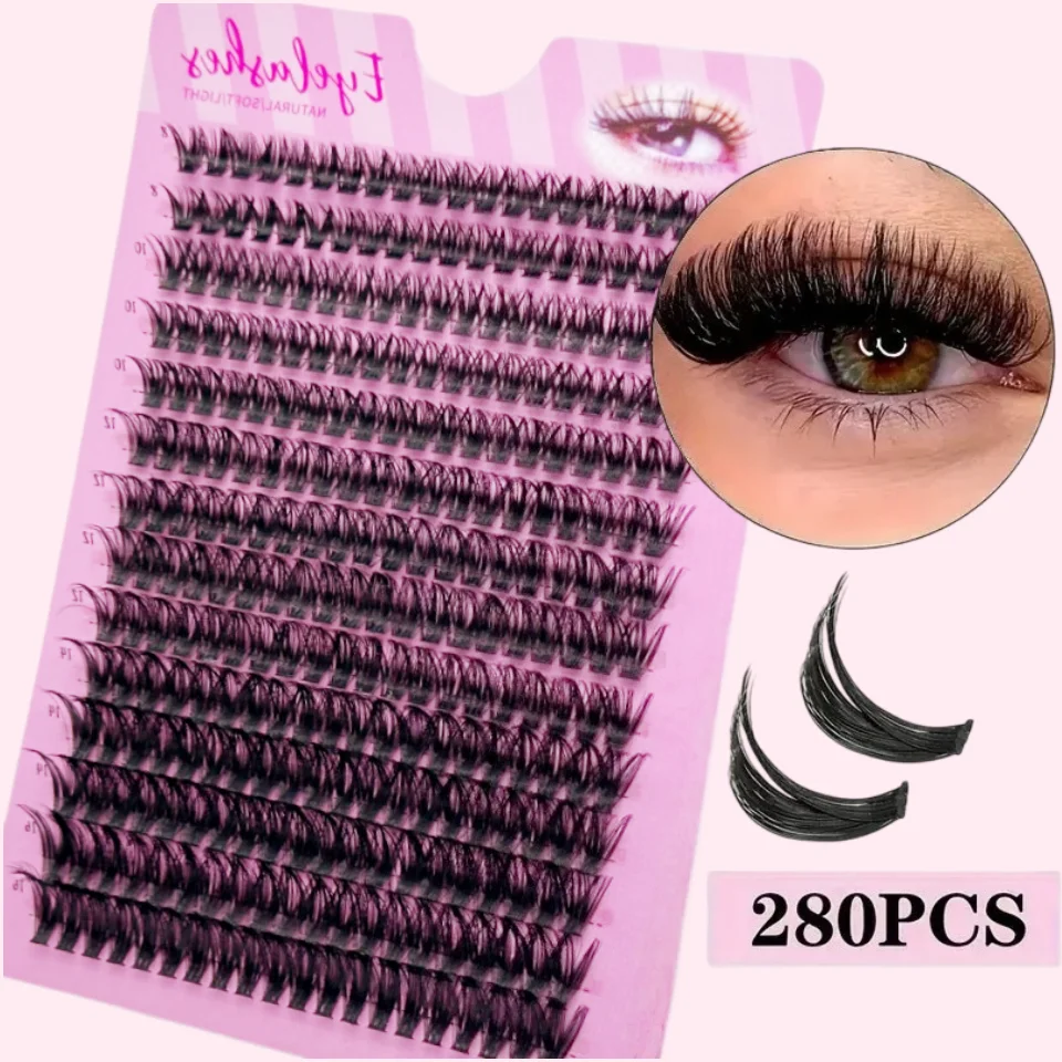 80D False Mink Eyelashes 280 Clusters D Curly Natural Eyelashes Extension Russian Strip Individual Eyelashes Makeup Tool