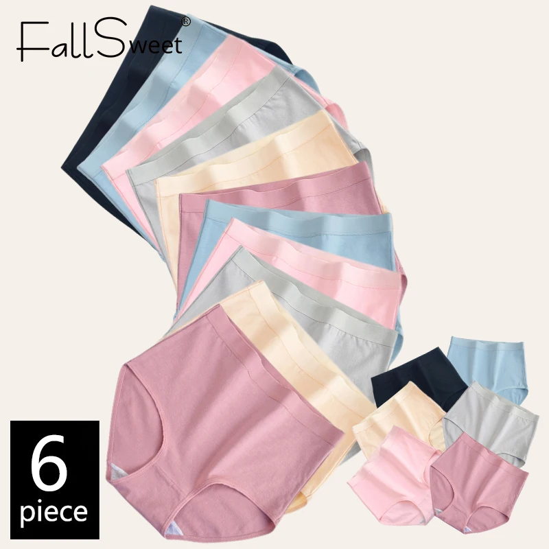 

FallSweet, 6 шт., женские хлопковые трусики больших размеров, бесшовные трусы, мягкое тонкое дышащее нижнее белье, однотонные трусы, женское нижнее белье
