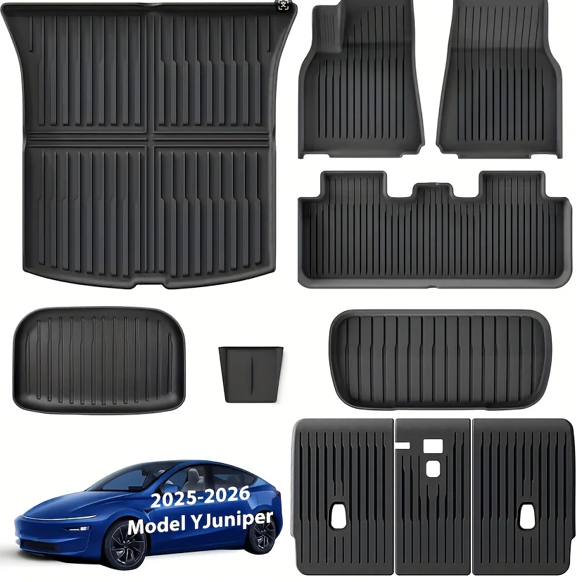 

FRUKA TPE Car Floor Mats | 10PCS Complete Set of All -Weather Floor Liners for Tesla | Model Y Juniper 2025 2026 | 5 Seat Non-Slip Floor Mats & Cargo Liners & Interior Accessories| Seat Back Cover Protector(Not for Standard)