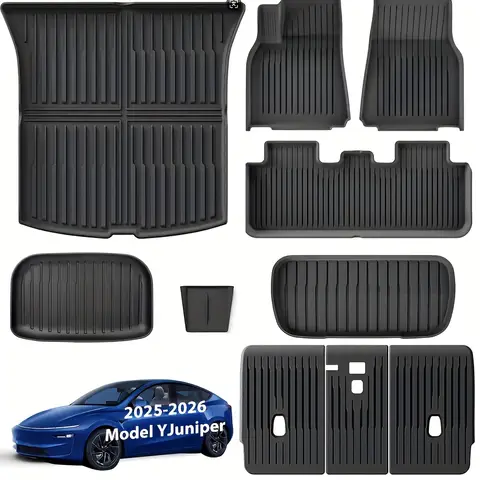 For 2025‑2026 Model Y Juniper 7Pcs TPE Floor Mats Full Set, All Weather Waterproof Non‑Slip Odorless Cargo & Rear Seat Back Cover, Not Fit Standard Version, Only 5‑Seater