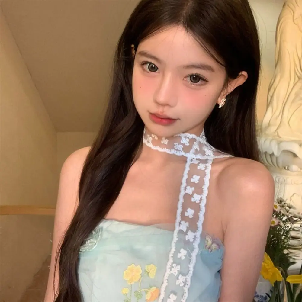 1개 내구성 있는 긴 리본 머리 스카프 흰색 자수 머리 스카프 레이스 160cm 리본 머리띠 여성용