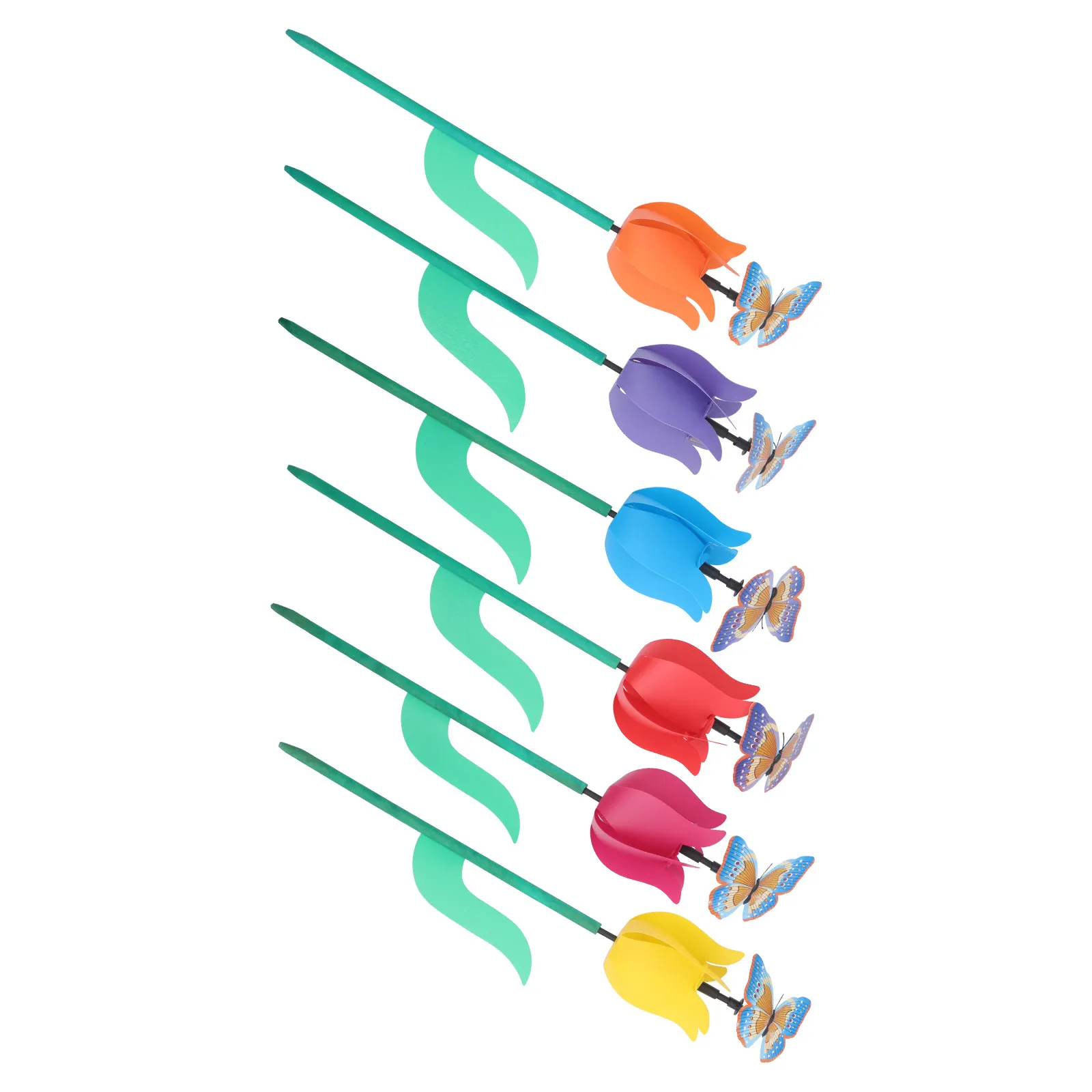 6Pcs Tulip Design Windmills Plastic Colorful Decorative Pinwheels Yard Lawn Outdoor Garden Ornaments Tulip Windmills