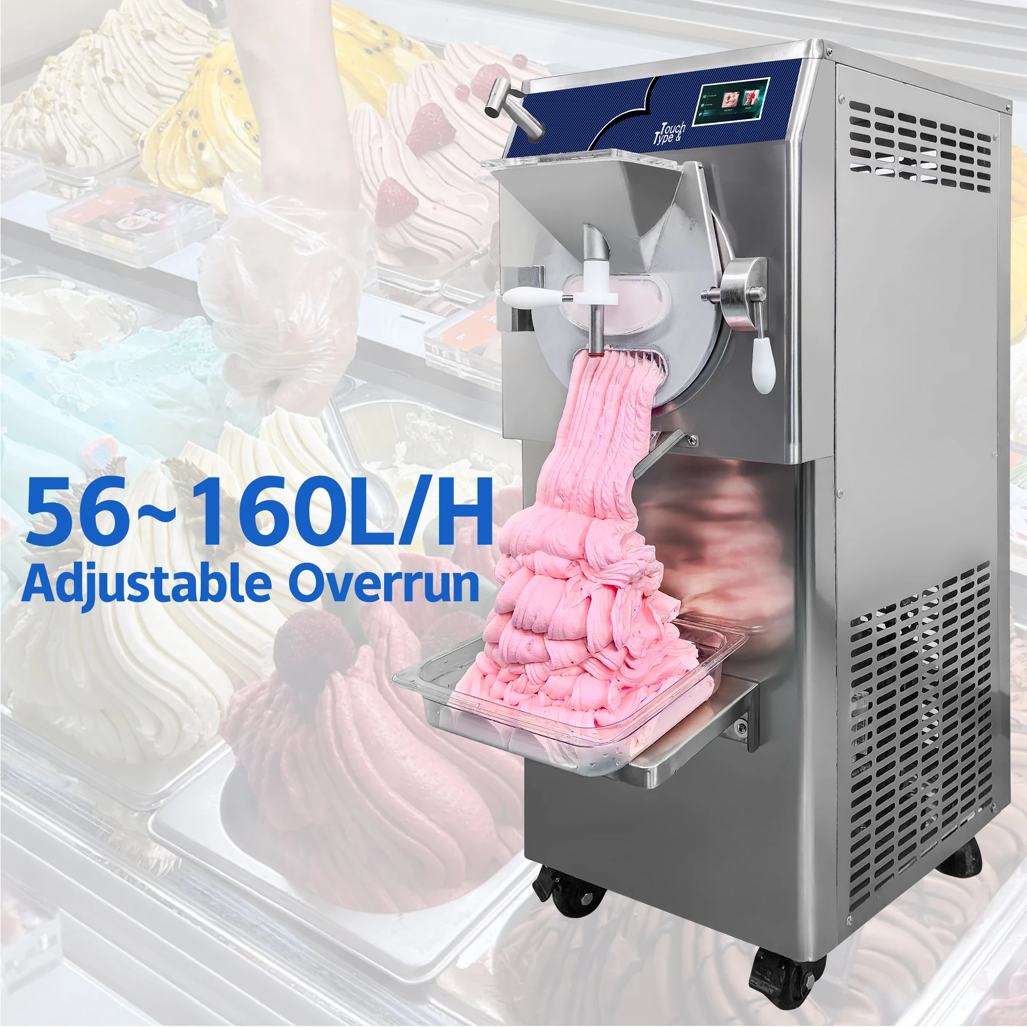Adjustable Overrun 160L/H Gelato Maker Maquina De Helado Italian Batch Freezer 220V Hard Ice Cream Making Machine Commercial