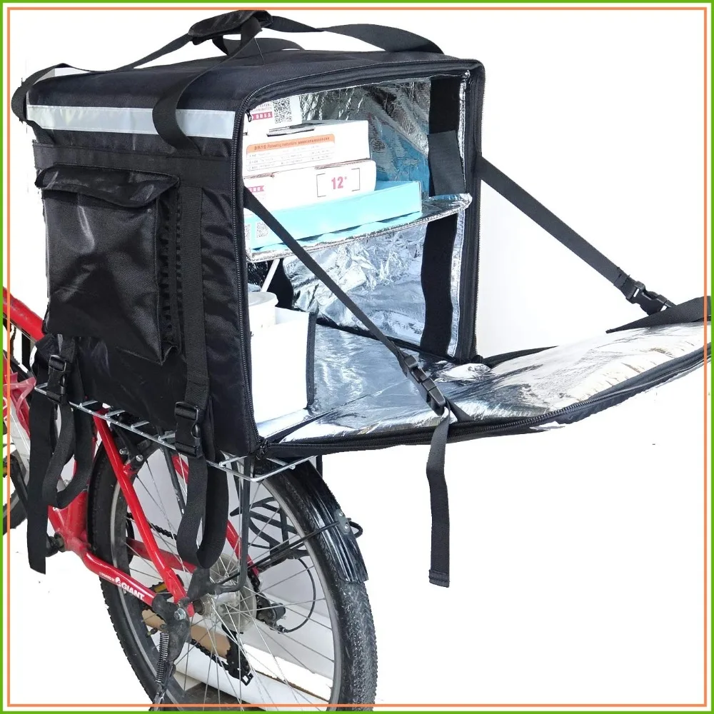 16" Insulated Pizza Delivery Bag with Cup Holder, PK-92Z, Thermal Food Delivery Box for Scooter & Bike, Side Loading, 2-Way Zipper
