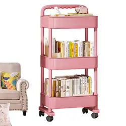 Mobile Bookshelf Trolley, Carrinho rolante reutilizável, Estante móvel para cozinha e quarto