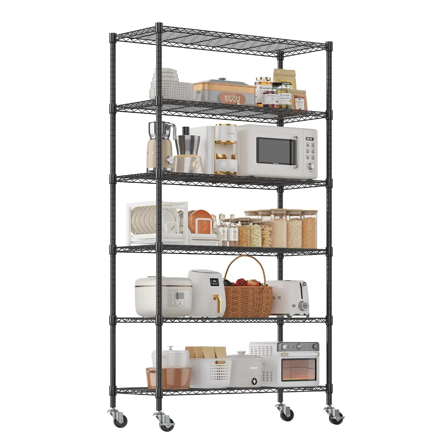 6-Tier Wire Shelving Unit with Wheels, Adjustable Metal Storage Rack for Garage Pantry Kitchen, 46x18x84 Inch, Customized