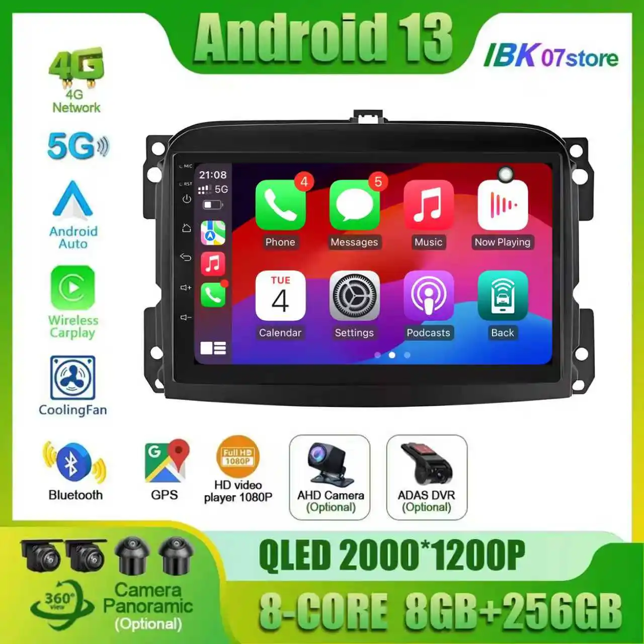 

Android 13 For Fiat 500L Year 2012-2017 Head Unit Radio Stereo GPS Navigation Carplay Multimedia 2 Din Screen Stereo Console