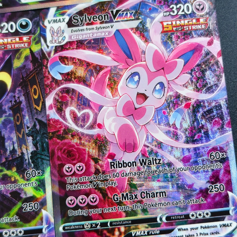 DIY TCG PKM Card Gigantamax City VMAX Mimikyu Snorlax Lucario Umbreon Sylveon SAR Full Art Holo Anime Game Collection Cards Gift