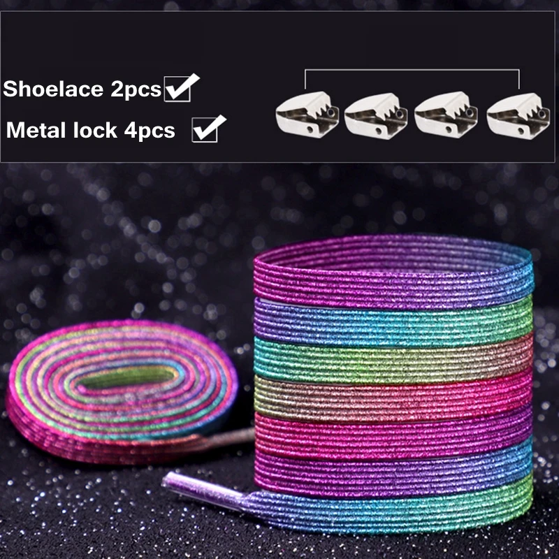 Metal Lock No Tie Shoelaces para Sneakers, Elastic Flat Shoe Laces, Rápido On e Off, Adequado para Todos os Sapatos, Preguiçoso, 1 Par