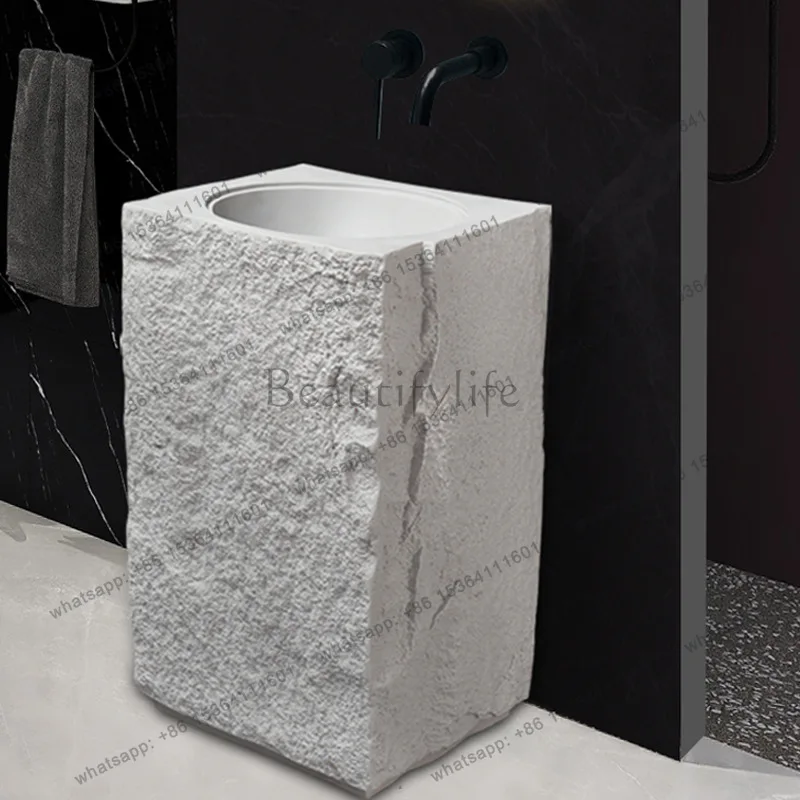 Creative artificial stone column basin integrated balcony bathroom small apartment designer wash basin