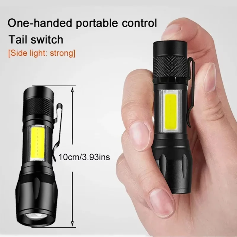 Mini Rechargeable LED Flashlight COB+XPE Portable Torch Camping Lantern Zoomable Focus Light Tactical Flashlight with Pen Clip