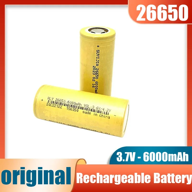 100% original 26650 3.7V battery 6000mah large capacity Li-Ion rechargeable battery for LED flashlight flashlight power tools