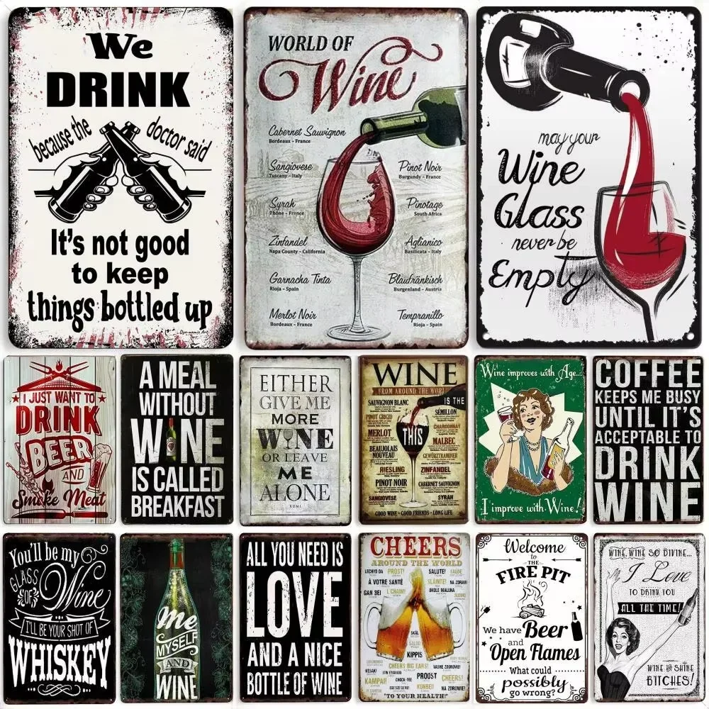 Retro Wine Metal Sign Plaque Vintage Whiskey Painting Perfect for Bar Restaurant Club Man Cave Wall Decor