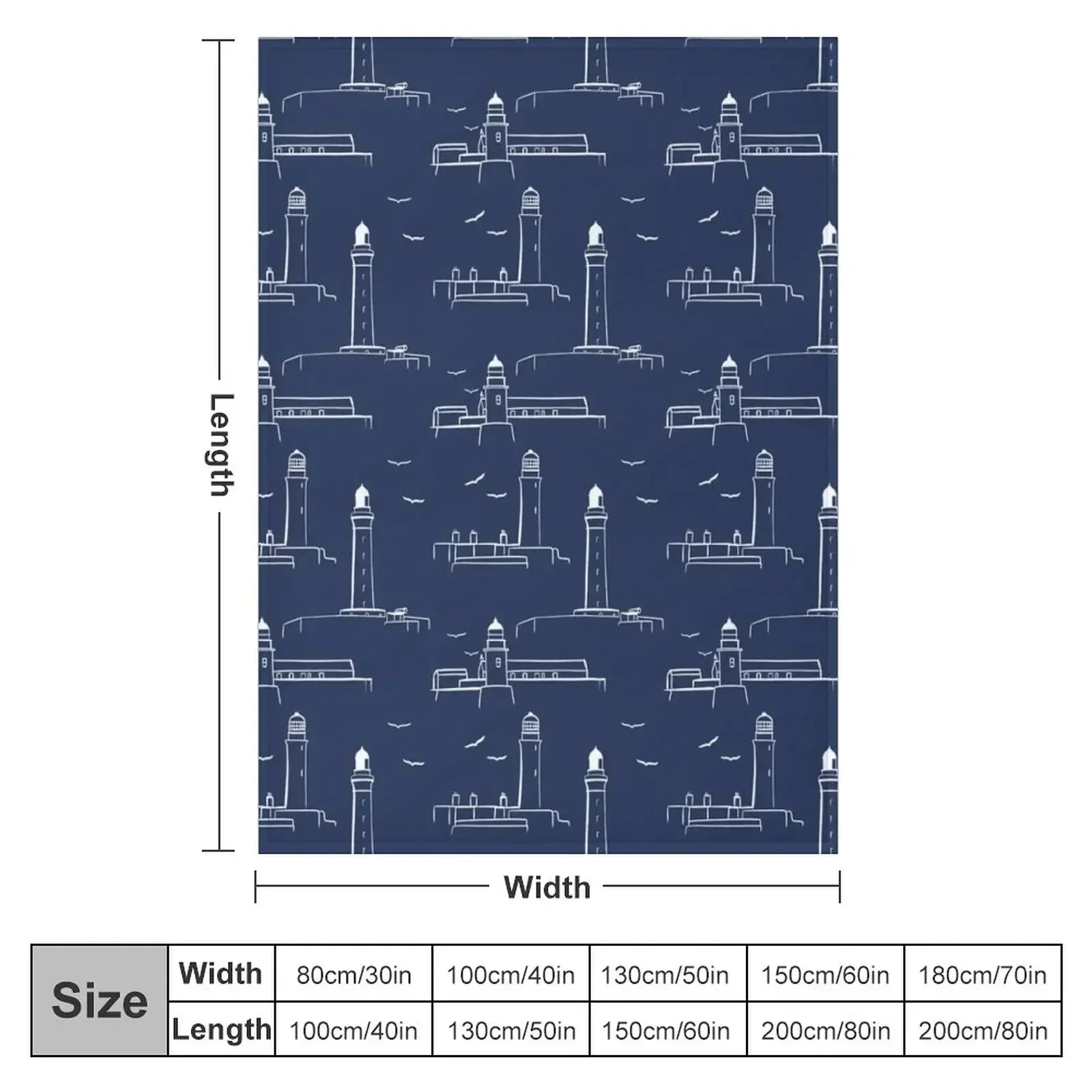 Lighthouses Pattern Version 2 - White on Dark Blue Throw Blanket Personalized Gift Luxury Thicken Thermal Blankets