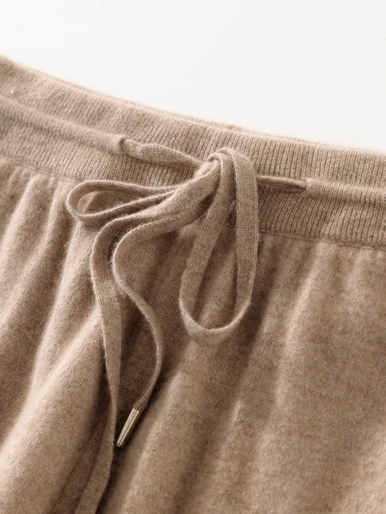 Men's 100%  Cashmere Knitted Wide Leg Pants Outerwears High Waisted Loose Straight Ankle Length Casual Trousers Daily Commuting