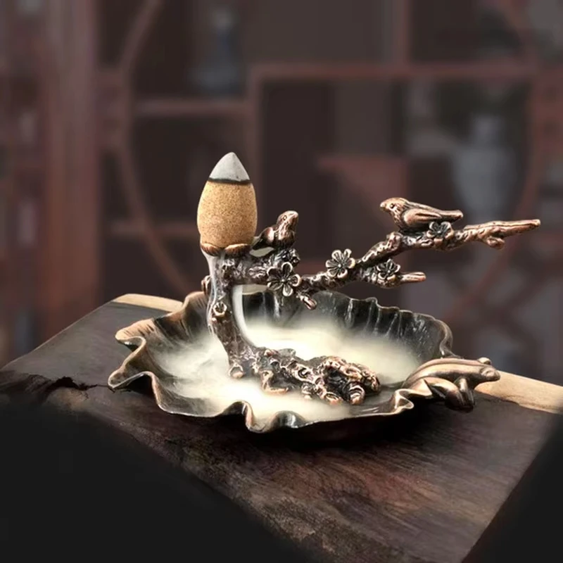 مبخرة رائحة الموقد الإبداعية لوتس Bunrer المخاريط ارتجاعي حامل البخور فرع البرقوق ديكور المنزل #1