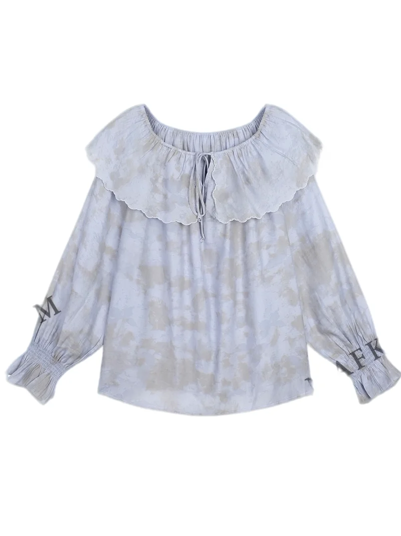 

JiJi Private Collection Women's plus Size Shirt Long Sleeve Turn-down Collar Slimming Misty Blue Silk MK12240 Summer Casual