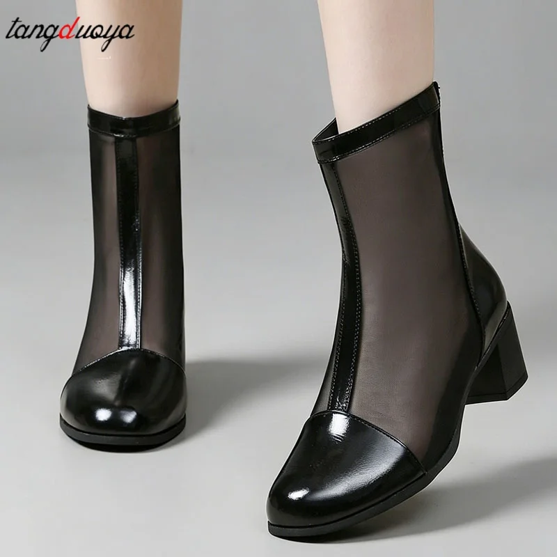 

Square dance shoes women's Mid-to-high heel net fabric sandals Summer Comfortable Dance Boots Fashionable Thin Sheepskin boots