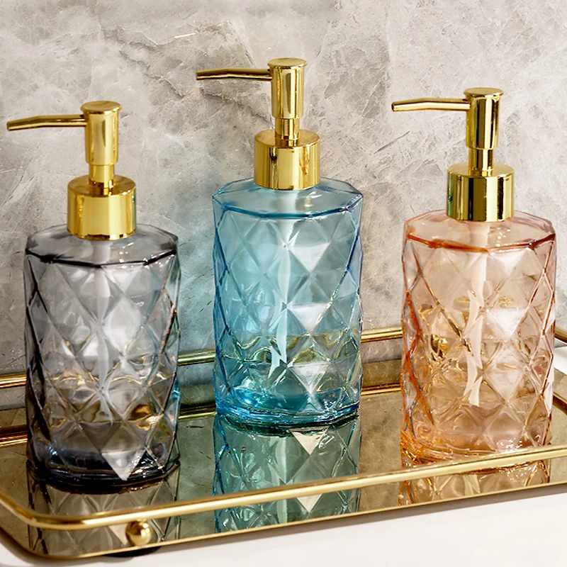Nordic style light luxury glass lotion bottle hand sanitizer press bottle bathroom 330ml soap dispenser bathroom accessories set