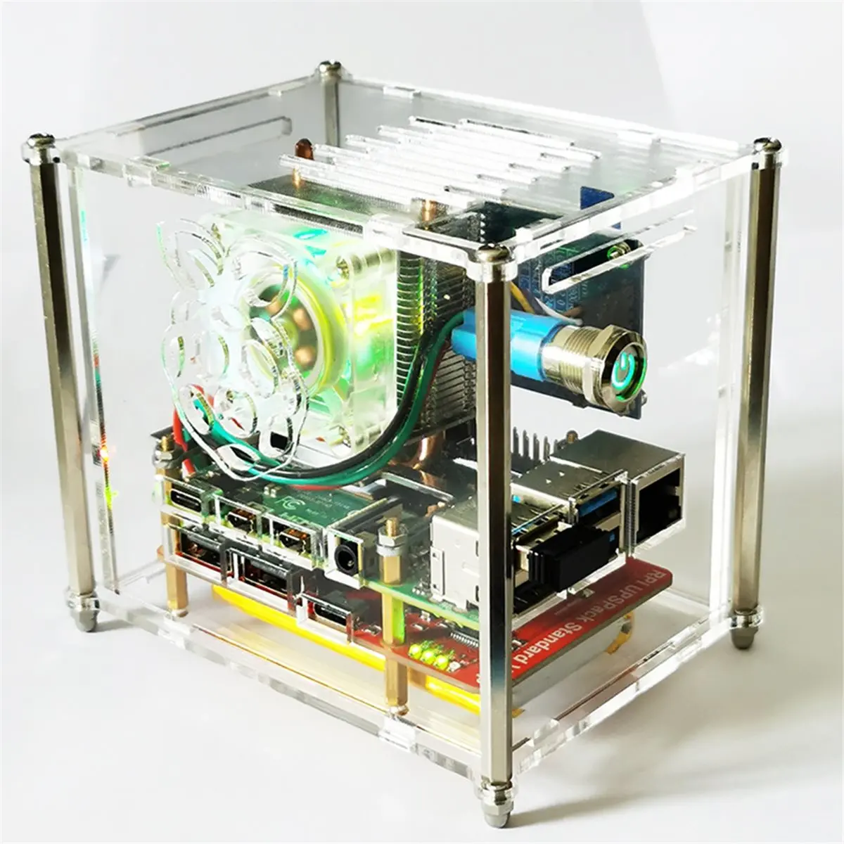 

(ABGQ) Комплект акрилового корпуса с ИБП для Raspberry Pi 4B, вентилятором Ice Tower и IPS-экраном для мониторинга системы