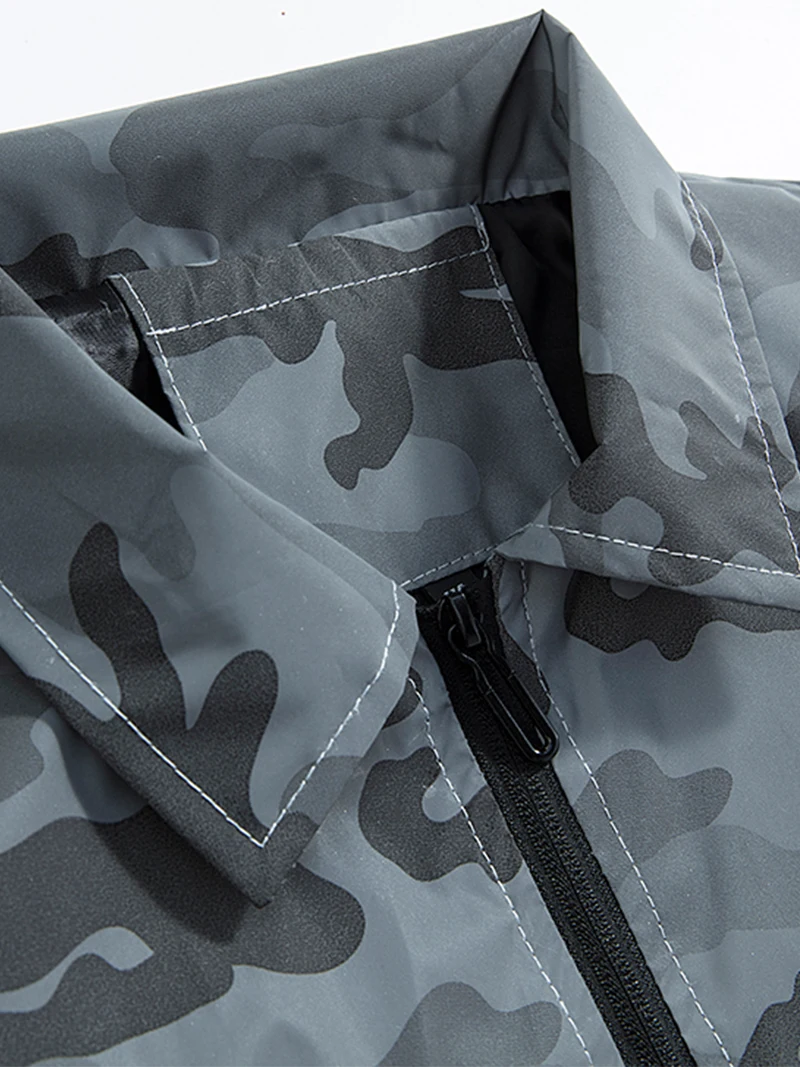 Veste réfléchissante pour hommes, coupe-vent hip hop décontracté, manteau de sport de nuit, camouflage, col rabattu, veste de moto, vêtements fluorescents