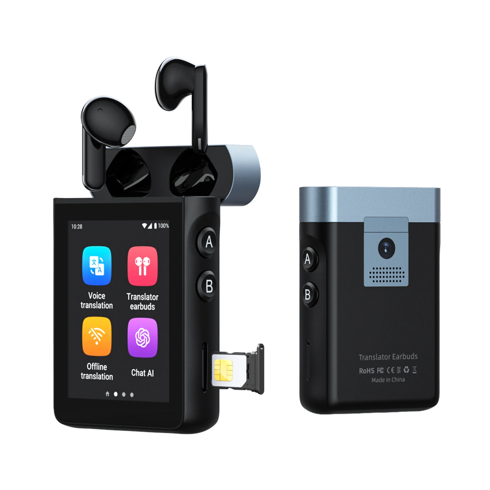 EE1 A9 4G Standalone AI Translator Earbuds with Screen,Real-Time 144 Languages & 16 Offline, ChatGPT, Hotspot, St