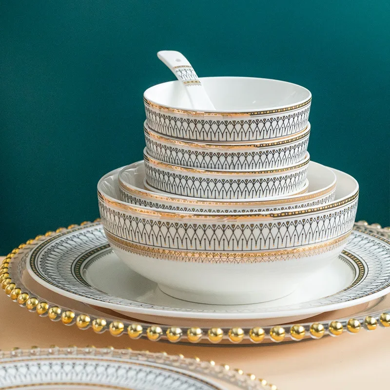 European Retro Gold-painted Ceramic Dinning Plate Beaded Glass Plate Western Dinner Disc Household Exquisite Tableware