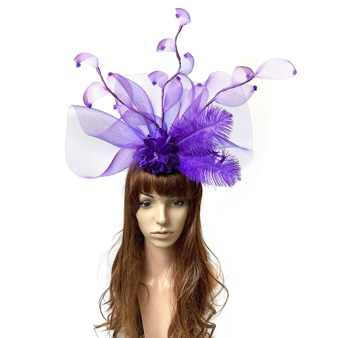 Lady Fascinators Flower Headband with Hair Clip, Pillbox Hat Cocktail Tea Party Headwear with Veil and Feather for Women