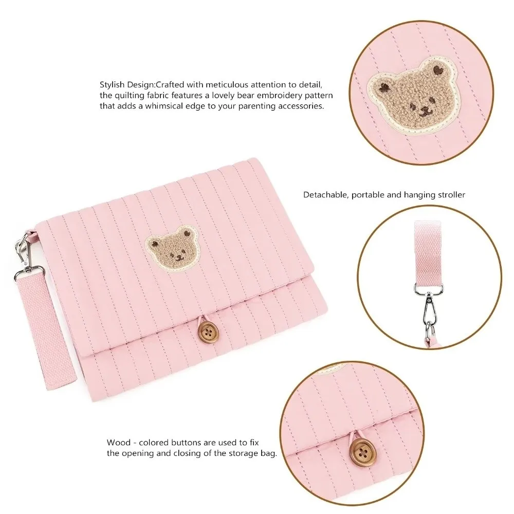 Cute Baby Hanging Diaper Bag Cotton Multi-Compartment Foldable Storage Pouch with Wipe Holder Multiple Solid Colors