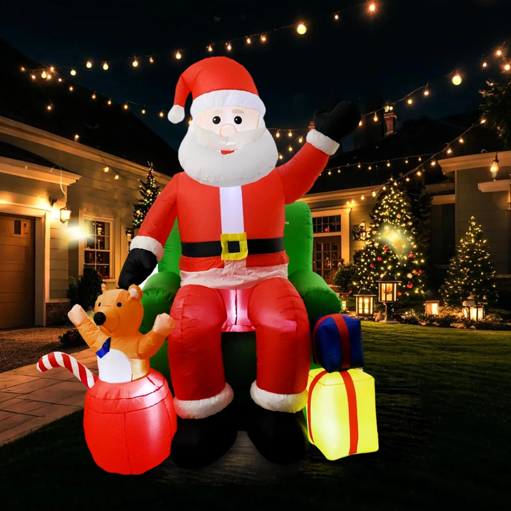 7,5FT Grande Babbo Natale sul divano Gonfiabile Decorazione natalizia per esterni Giocattoli gonfiabili illuminati a LED Decorazione del prato del giardino di casa