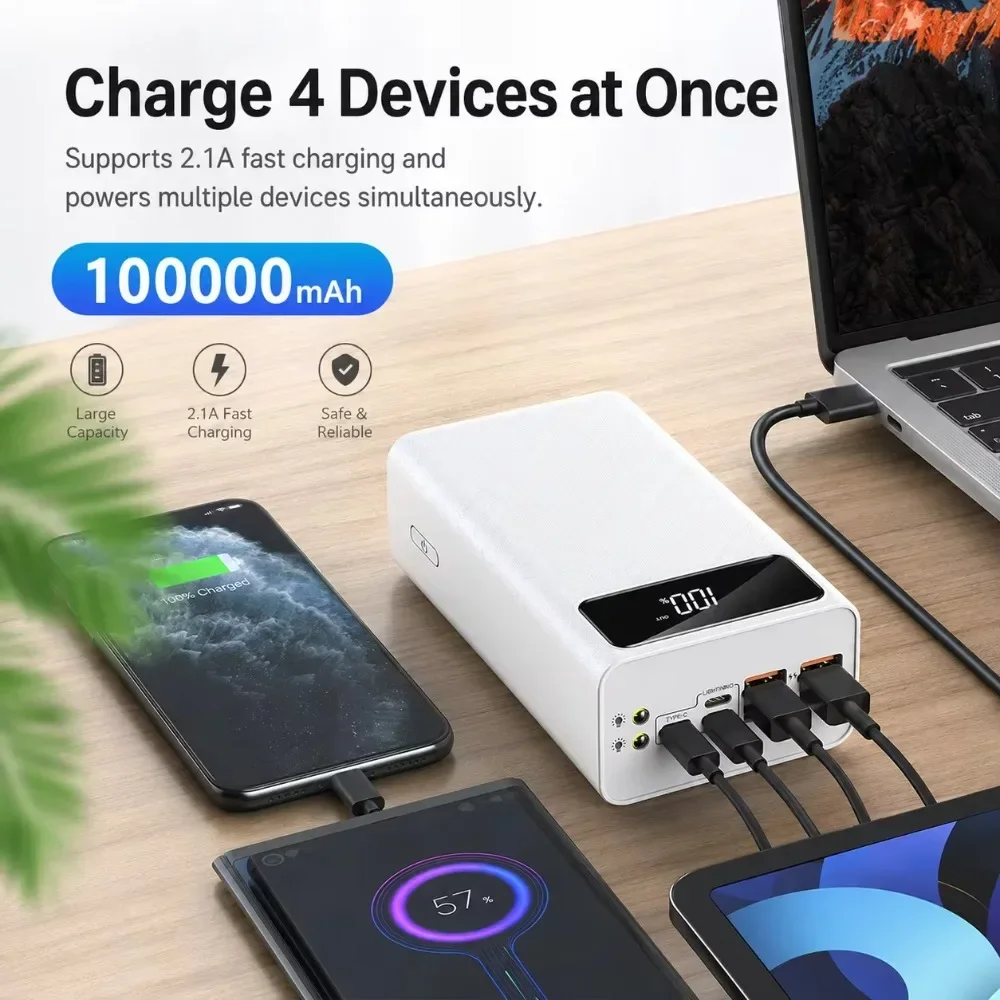 2026 New Multi USB Ports Power Bank 100000mAh Ultra High Capacity Portable External Battery Charger for Android IOS Smartphones